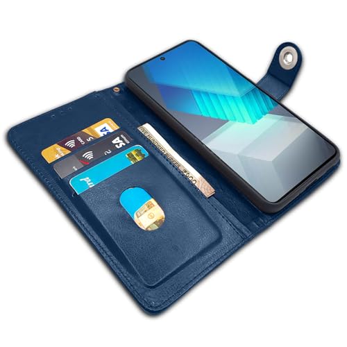 Image of Pikkme iQOO Neo 7 Pro 5G Flip Cover Leather Finish | Inside TPU with Card Pockets | Wallet Stand and Shock Proof | Complete Protection Button Flip Case (Blue)
