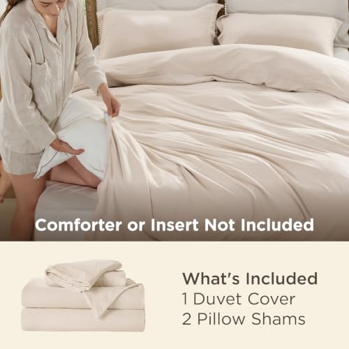 Image of Bedsure Prewashed Duvet Cover King, Cotton-Like Soft Bedding Set, Cream | Ultra Soft, Relaxed Texture, 104 inchx90 inch Breathable Comfort, Hidden Zipper, 8 Corner Ties, Easy Care, OEKO-TEX, Year-Round Use