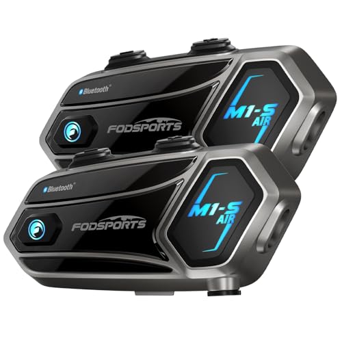 Fodsports M1-S AIR Interfono Moto Coppia, Interfono Casco Moto per 6 Motociclisti, 5.0 Bluetooth Auricolare Casco Moto con Condivisione Musicale, Radio FM, CVC-Riduzione del Rumore, 2 Pezzi