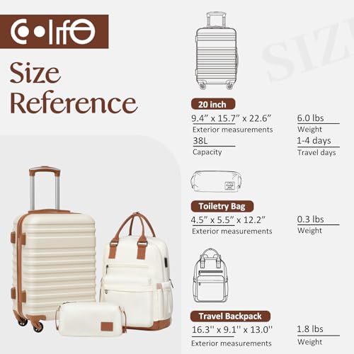 Image of Coolife Luggage Sets Suitcase Set 3 Piece Luggage Set Carry On Hardside Luggage with TSA Lock Spinner Wheels, Black, 3 piece set (BP /TB /20), Hardside Luggage With Spinner Wheels