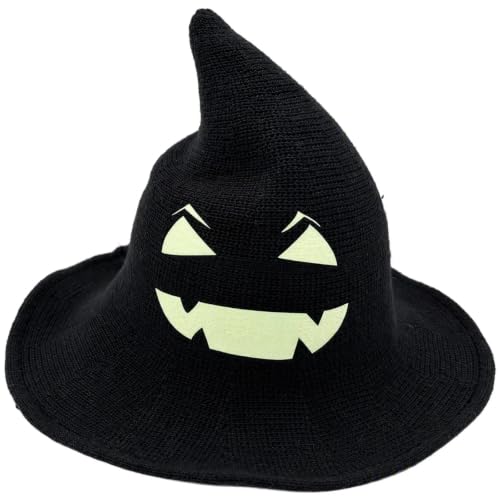Witch Hat for Women Halloween Knitted Face Print Costume Hat Black - image 3