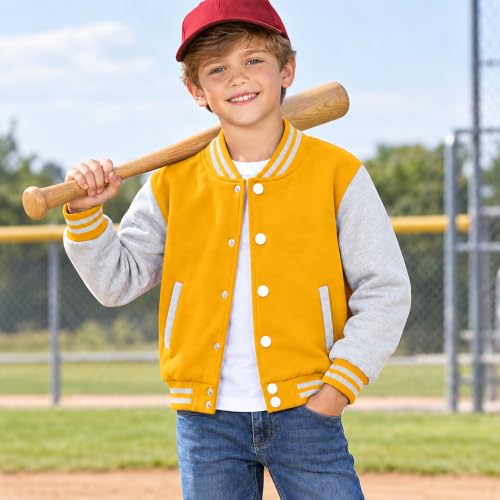 Image of Kids Baseball Jackets Boys Girls Fit Varsity Jacket Casual Lightweight Plain Button Cardigan School Coat