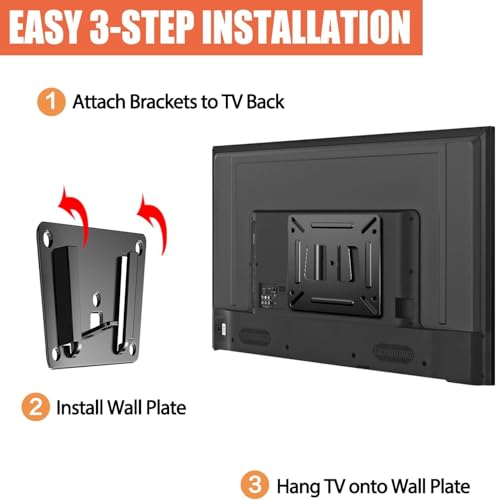 Image of Monitor Wall Mount Most 14-24 inch TVs Computer Universal Low Profile RV TV Wall Mount VESA Up to 100x100mm Max Weight 15KG Fits 15 19 20 22 23 Inch Camper Small Monitor Mount Bracket