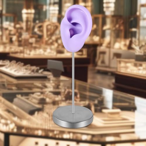 Vaveren Silicone Ear Model Organizer,Reusable Body Part Earring Display Stand Holder for Retails Shows Piercing Practice Instructions, Purple Left