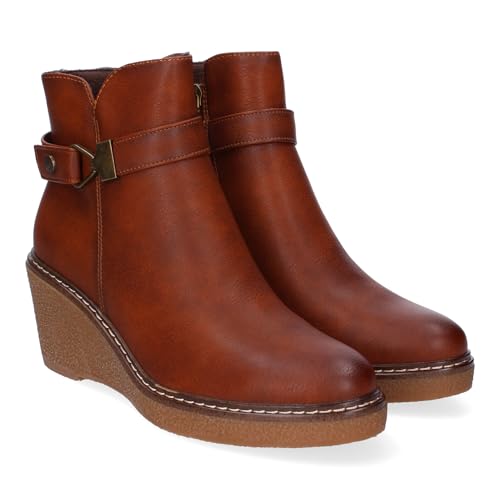 shoes&blues.es 86387 Botines de Cuna para Mujer Comodos, Diseno Elegante con Cremallera Lateral y Adorno de Correa en la Cana, Ideal para Uso Diario Cuero Talla 39