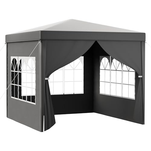 Toboli Pabellón 3 x 3 m en gris con protección UV 50+, gazebo de jardín con laterales desmontables, carpa para fiestas con ventanas, por ejemplo, para terrazas y festivales
