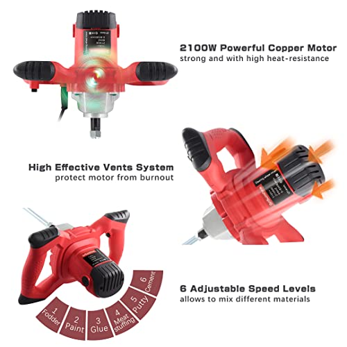 BriSunshine Electric Handheld Cement Mixer,2100W Concrete Paint Mixer Drill,Portable Mud Mixers for Mixing Mortar Plaster,6 Speed Adjustment 110V(UL Certified) - Thumbnail 5