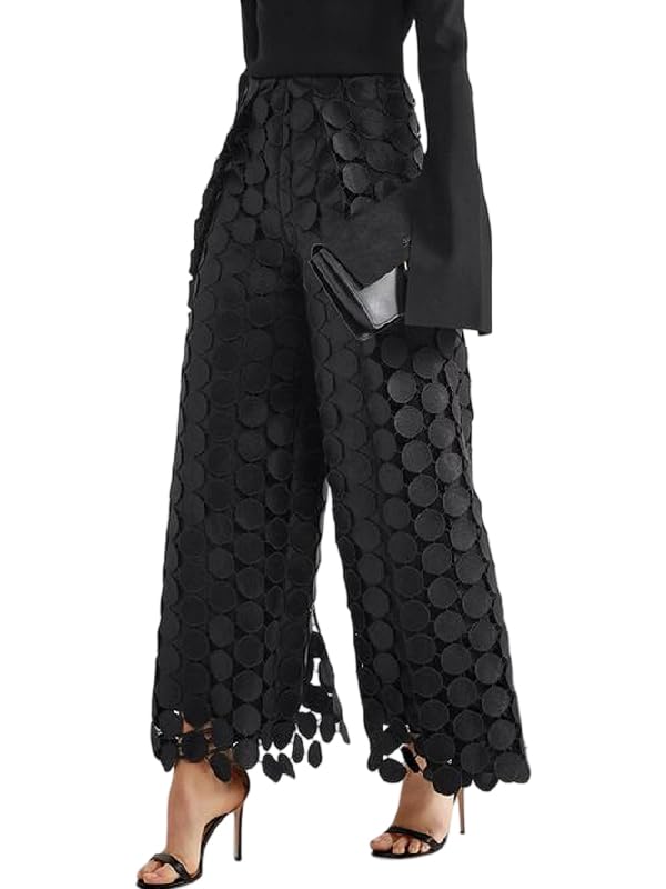 oshoplive Womens High Waisted Wide Leg Pants Disc Hollow Dressy Pant Palazzo Trousers for Office Business Casual Work