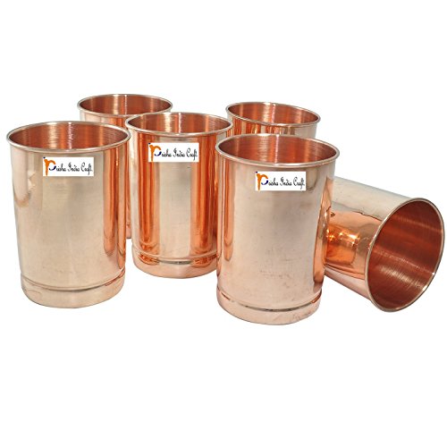 Prisha India Craft Juego de 6 vasos de cobre puro para agua, vasos de agua hechos a mano, taza de cobre para viajeros Cover