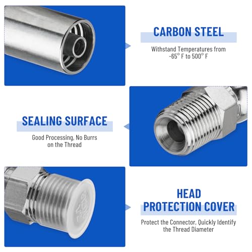 Image of 12 Pack 1 /2 inch NPTF Hydraulic Hose Fittings, 3 /8 inch I.D. Hose x 1 /2 inch NPTF Male with Protection Cover Hydraulic Hose End Crimp Fitting Kits