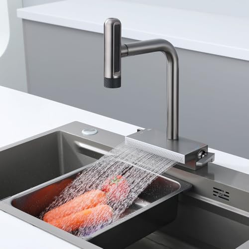 Mitigeur Cuisine Cascade avec Douchette Extensible et 7 Modes de Jet
