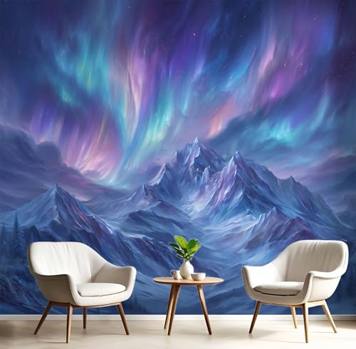 Papier peint panoramique aurora impression paysage arctique violet - 2