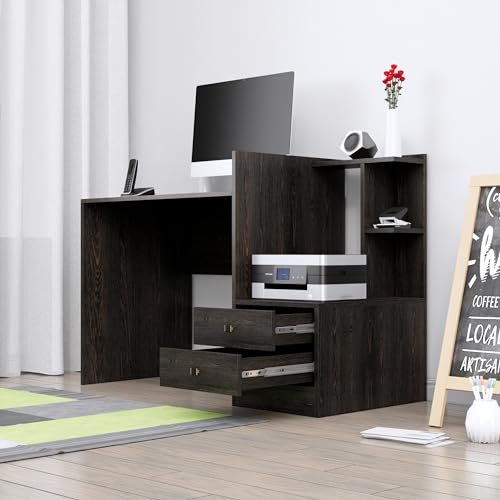 Image of Bniture Wooden Study Table for Home | Engineered Wood Study Table with Side Open Storage Area | Multi Purpose Computer Desk for Writing & Study | Laptop Table for Study Room & Office | Flower Wenge