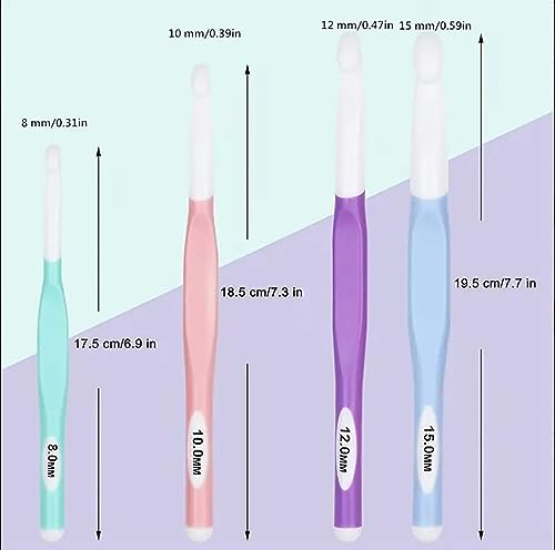 Large Sizes Crochet Hooks 8mm, 10mm, 12mm, 15mm Rubber Handle Crochet Hook 4PCS- Ergonomic Handle Crochet Hooks Weaving Tools for Knitting Blankets, Shawl and Carpet (Multicolor 4pcs) by KOKNIT - Image 2