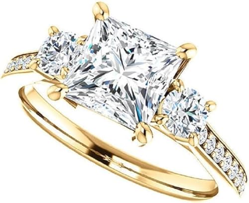 925 Silver, 10K/14K/18K Solid Gold Handmade Engagement Ring, 3 CT Princess Cut Moissanite Solitaire Ring, Wedding Ring for Women/Her, VVS1 Colorless (925 Silver (Yellow Gold Plated)) -  ERRA JEWEL