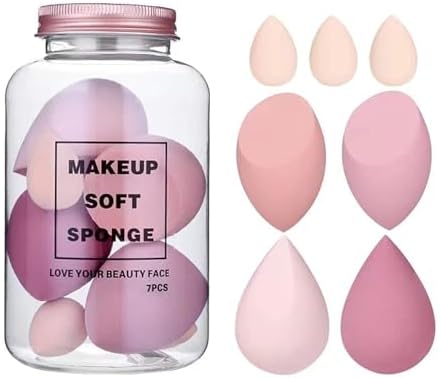 Gleva 7 Pcs Makeup Blender Sponge Set, Soft Egg Shaped Blending Puff for Flawless Makeup, Liquid Foundation, Cream, Powder, Wet & Dry Makeup Applicator for Girls & Women (Pink)