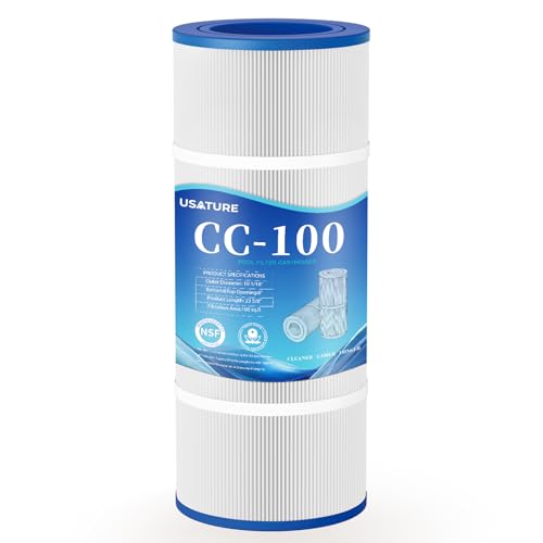USATURE CC100 Pool Filter Cartridge Replacement for Pentair Clean & Clear 100 CC100 R173215 Pleatco PAP100 Unicel C-9410 Filbur FC-0686 100 sq. ft Cartridge L x OD: 23-5/8 x 10-1/16