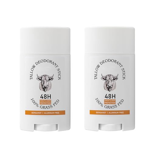 Tallow desodorante para hombres mujeres, desodorante de cuerpo entero libre de aluminio con rayo de carne de res alimentado con pasto, desodorantes antitranspirantes, 75 g (2Bergamot)