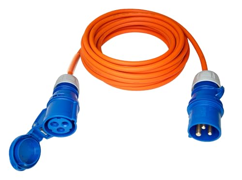 Electric Hook-Up Cable, 16A / 230V, Orange Tough Rubber Sheath, Camping Extension Cable (5m)