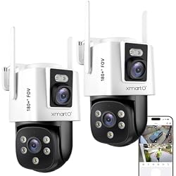 xmartO [Dual-CAM 180+° FOV] 6MP 2-in-1 WiFi Home Security Camera with AI Tracking, Pan Tilt Zoom, 5G Dual Band, Bluetooth Easy Setup (Standalone & Groupable CAM, 2-Pack)
