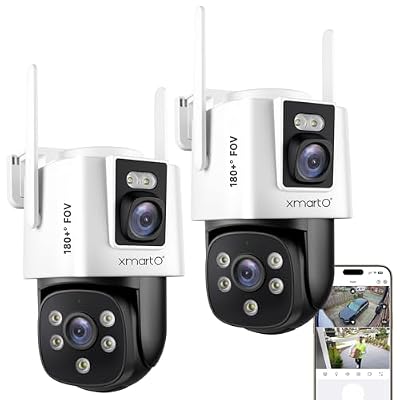 xmartO [Dual-CAM 180+ FOV] 6MP 2-in-1 WiFi Home Security Camera with AI Tracking, Pan Tilt Zoom, 5G Dual Band, Bluetooth Easy Setup (Standalone & Groupable CAM, 2-Pack)