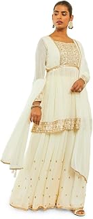 Soch Womens White Georgette Floral Zari Embroidered Suit Set with Dupatta Price In India