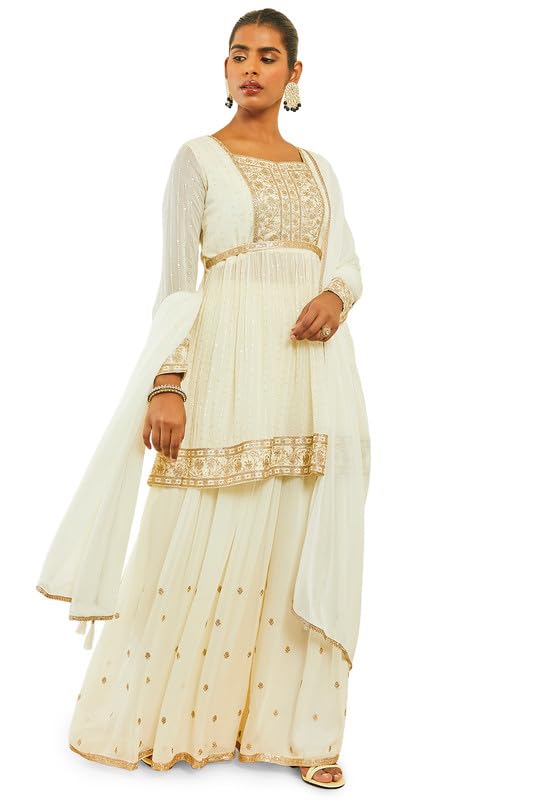 Soch Womens White Georgette Floral Zari Embroidered Suit Set with Dupatta - Review, Price and Buying Guide