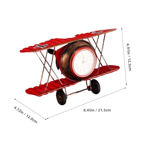 Reloj de mesa avión de hierro retro con acabado artesanal duradero 3