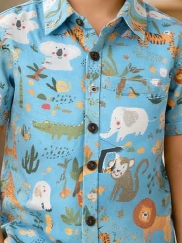 Image of superminis Boys Coordinated Set With Printed Rayon /Cotton Shirt and Shorts