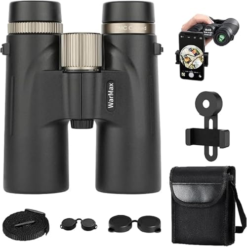 Warmax Binoculars HD12x42 Adults High Magnification Great for Birdwatching Traveling Stargazing Hunting Wider View Concerts Smart Focus (Black with Mobile Ph)