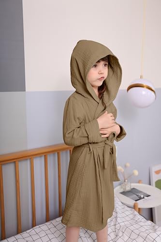 Image of Organic Cotton Toddler Bathrobe, Soft and Breathable Baby Robe for Kid, Boy& Girl Hooded Robe Muslin