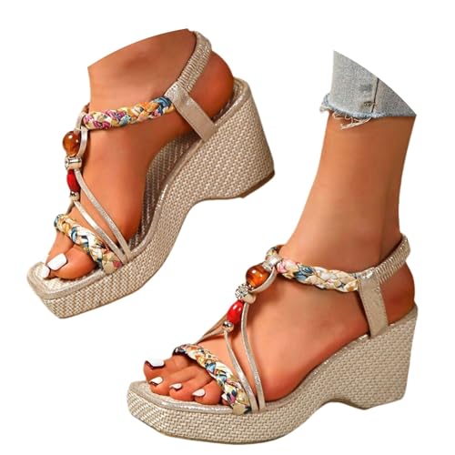sandales femme cuir Sandales Femmes Été Compensées Espadrille Chaussures AntidéRapantes Respirantes et Nu-Pieds BohêMe Bout Ouvert avec Talon Plateforme...
