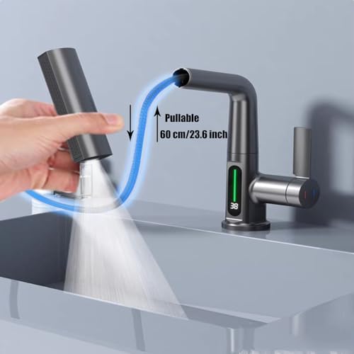 Robinet de cuisine intelligent argent avec douchette extractible cascade