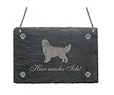 Schiefertafel « Hier wache ich - GOLDEN RETRIEVER » Schild mit Hunde Motiv - Türschild für Garten Terrasse Tor Tür Haustür