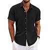 COOFANDY Chemises en Lin Chemise à Manches Courtes pour Hommes Coupe régulière Noir 5XL
