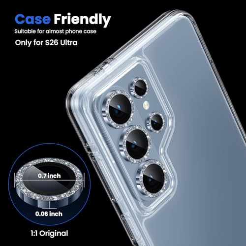 Image of WSKEN for Samsung Galaxy S26 Ultra Camera Lens Protector - Ultra Thin Case Friendly, 9H Shatterproof Tempered Glass with Anti Scratch Metal Circle Camera Screen Protector Cover Accessories, Glitter Blue