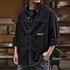 Long Sleeve T Shirt Mens Baggy Button Front Classic Lapel Formal Dress Shirt Stretch Loose Fit Tops Work Office Tees, Black, 3XL #5