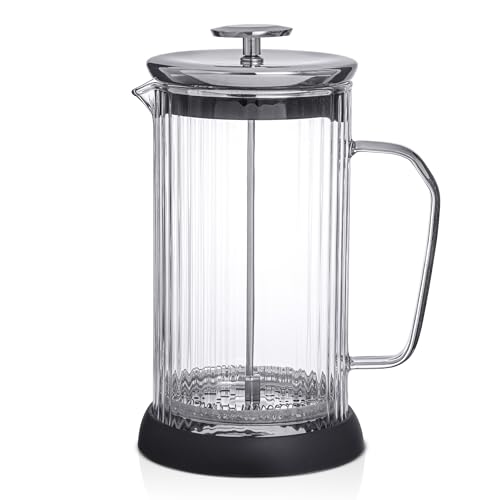 image for JoyJolt Fluted French Press Coffee and Tea Maker Set, 33.8oz Stainless