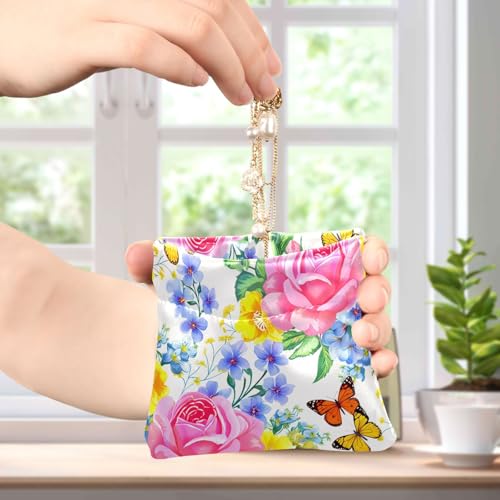 Doodle Colorful Flowers Squeeze Coin Purse, Leather Coin Purse, Mini Wallet, Compact and Portable, Unisex4
