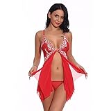 Mophghdj Dessous Sexy Set-Slip Damen Strapsen Dessous Set ReizwäSche Damenerotische Spitzen String Tanga UnregelmäßIger Hem NachtwäSche Sexy KostüMe Damen Erotisch, * 17-rot, S