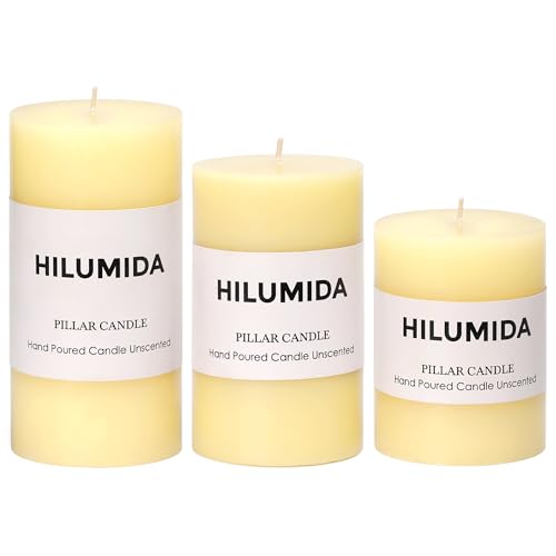 Ivory Pillar Candles Set of 3 - Hand-Poured Unscented Candles, Smokeless Decorative Candles for Home, Set of 3 in Different Sizes (4', 5', 6')