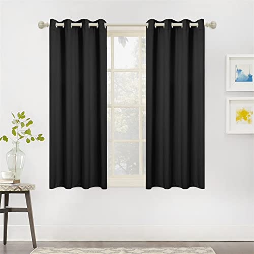 Image of MYSKY HOME Blackout Curtains 45 Inch Long for Bedroom Black Curtain for Kids Room Thermal Insulated Room Darkening Small Curtains with Grommet for Bathroom Laundry Room, Set of 2, 52 inch x 45 inch, Black