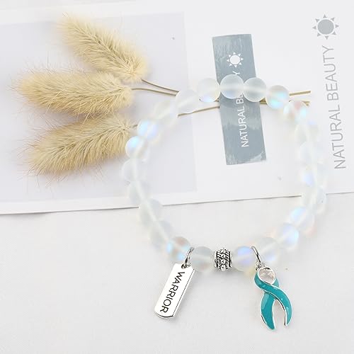 UJIMS Ovarian Cancer Awareness Gifts for Women Teal Ribbon Survivor Bracelet PTSD Warrior Support Jewelry for Her4