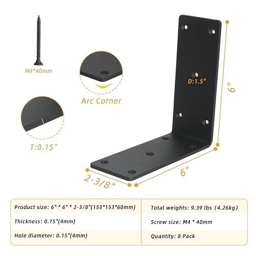 Équerre d'angle 15,2x15,2cm support de support à angle droit en L acier lot de 8