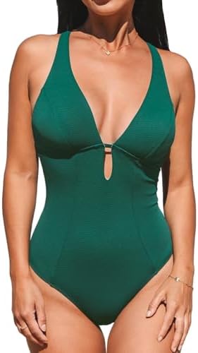 CUPSHE Women's One Piece Swimsuit Deep V Neck Keyhole Cutout O Ri...
