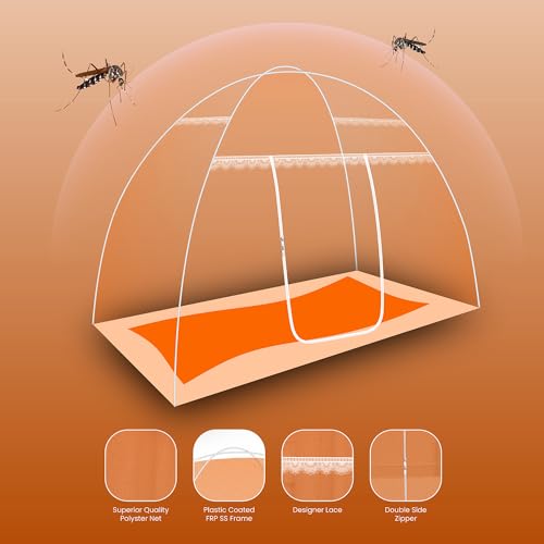 Image of Single Bed Mosquito Net Foldable, Lightweight Polyester 30GSM Strong Foldable Machardani (Orange Color, 3feet x 6feet)