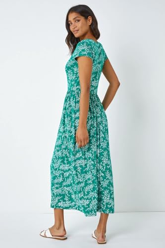 Roman Ditsy Gathered Skirt Stretch Midi Dress for Women, Jade Ivory, Size 16 - Image 3