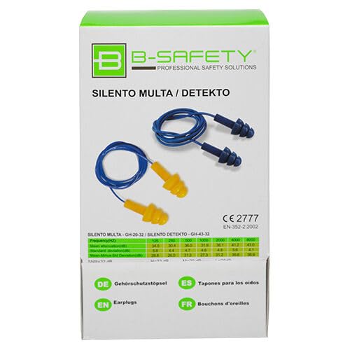 SILENTO MULTA Lot de 100 paires de bouchons d'oreilles réutilisables en TPE PVC avec cordon SNR 32 dB