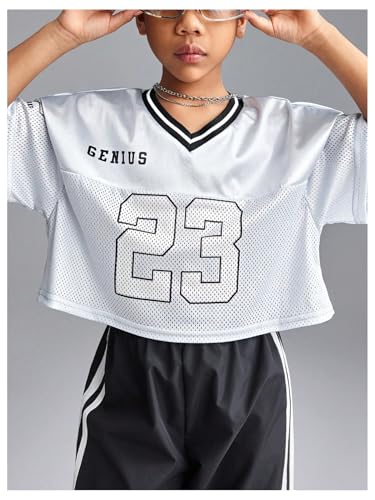 Floerns Girl's Number Jersey Shirts V Neck Oversized Half Sleeve Y2k Crop Tee Tops4