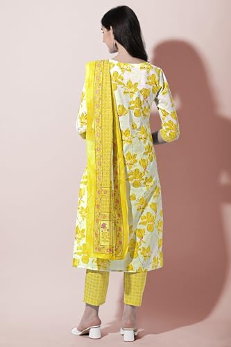 Image of MIRCHI FASHION Pure Cotton Floral Kurta Set for Women with Dupatta & Pant | 3 Piece Straight Fit Ethnic Outfit | Breathable Summer Salwar Suit